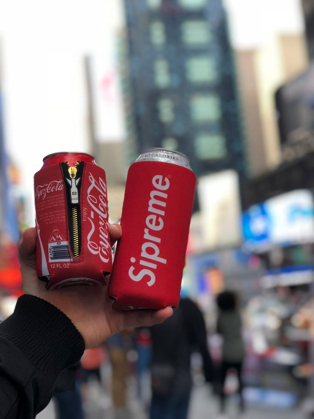 NYC with beer koozies