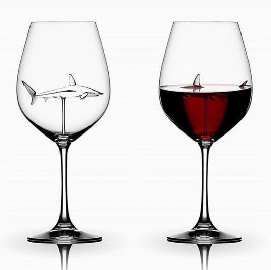 Red wine glass with shark